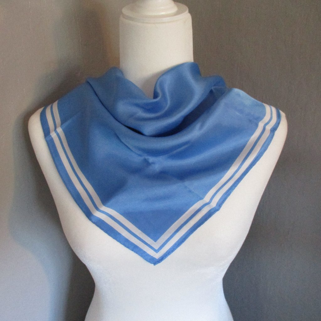 Vintage Light Blue  White Silk Scarf